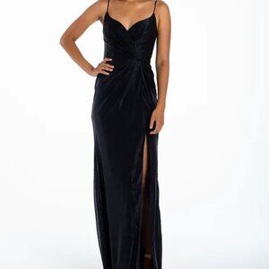 Hayley Paige Liquid Metallic Gown with Sweetheart Neckline in Black